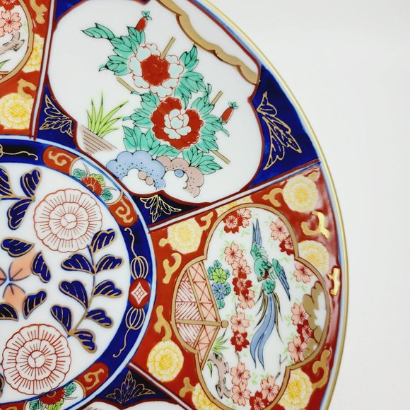 Gold Imari Hand Painted 12" Wall Plate Vintage Japanese Floral & Bird Wall Decor - Picture 6 of 11